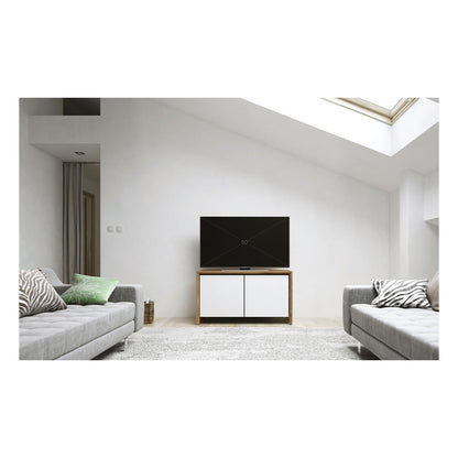 Salamander Chameleon Collection Barcelona 221 Twin AV Cabinet (Natural Walnut with Gloss White Doors)