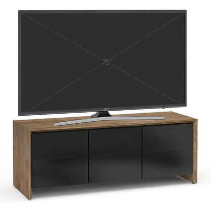 Salamander Chameleon Collection Barcelona 237 Triple AV Cabinet (Natural Walnut with Black Glass Doors)