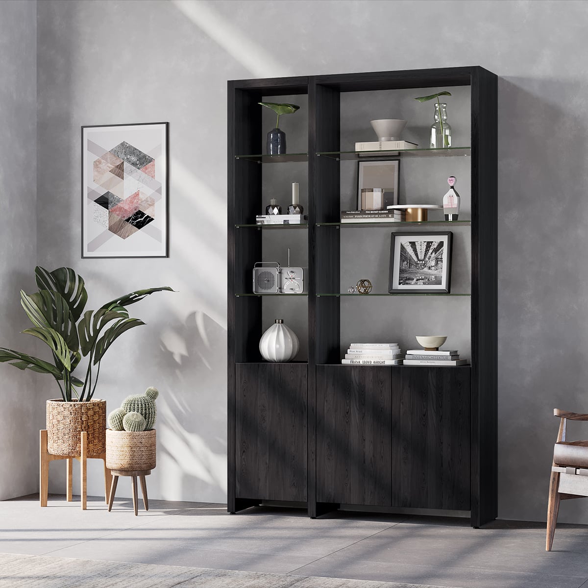 BDI Linea 580012 2 Shelf System 50" Wide (Charcoal Stained Ash)
